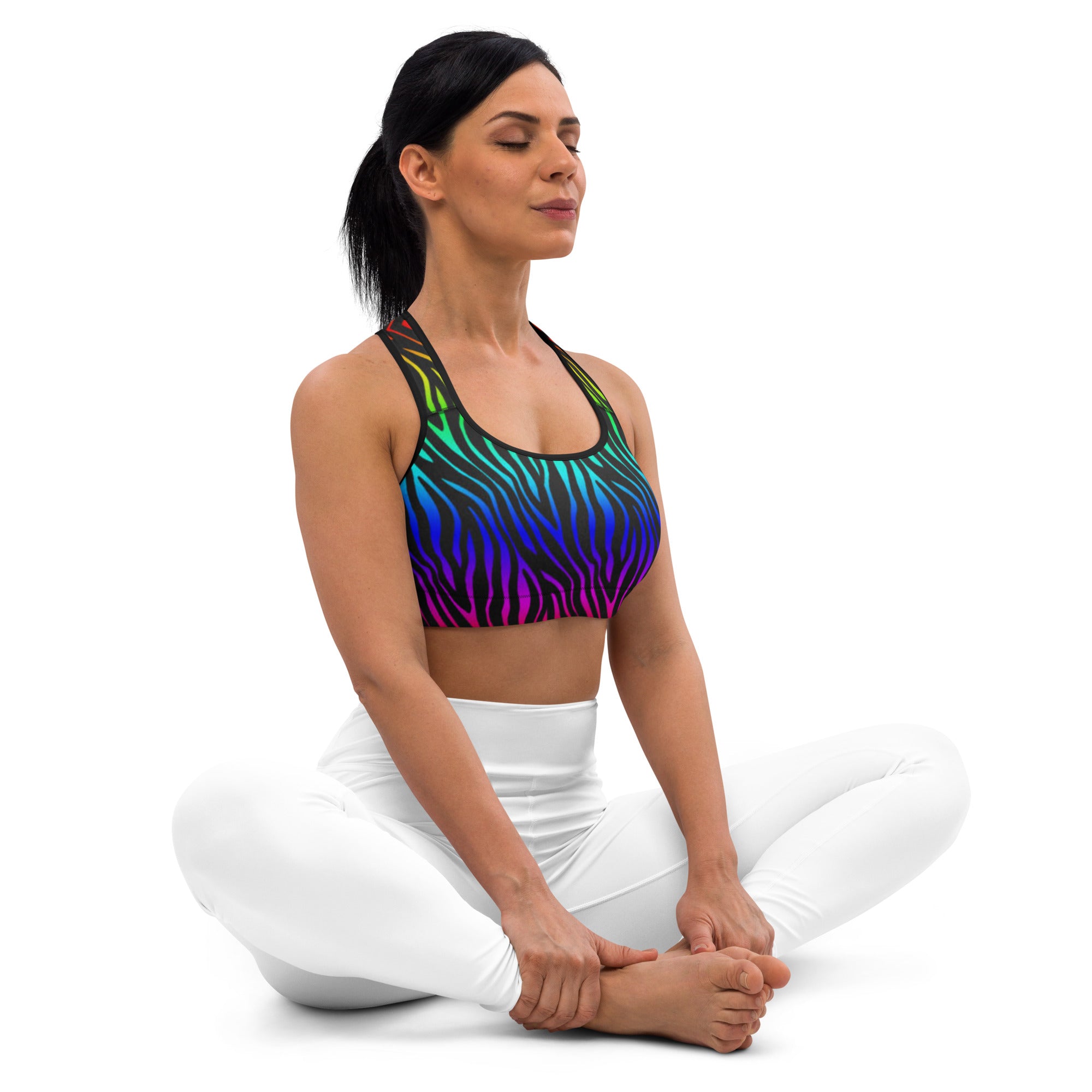 SHE REBEL - Rainbow Zebra Print Sports Bra